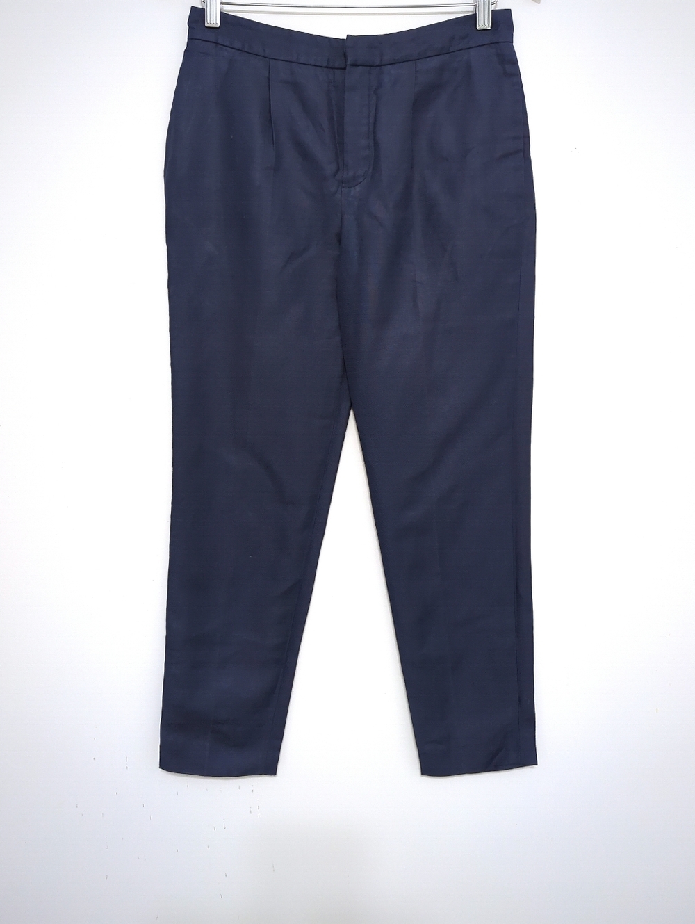 Chloé Linen Blend Cropped Trousers Blue Pleated Tailored Fit Size 2 FR 34 - Picture 2 of 9